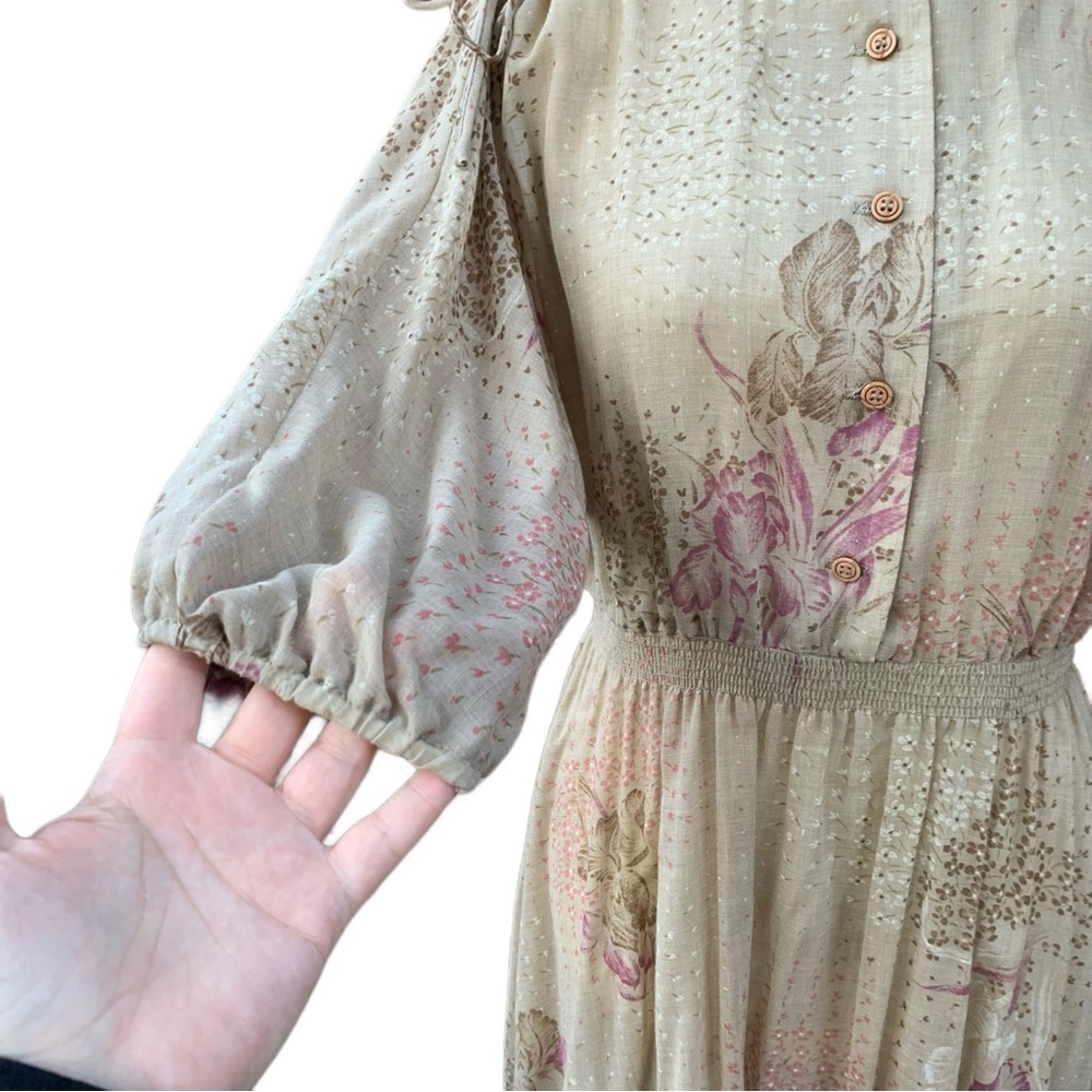 Vintage Melissa Lane Sheer Floral Modest Pleated Midi Dress 8 | Cottage Prairie - Picture 7 of 11